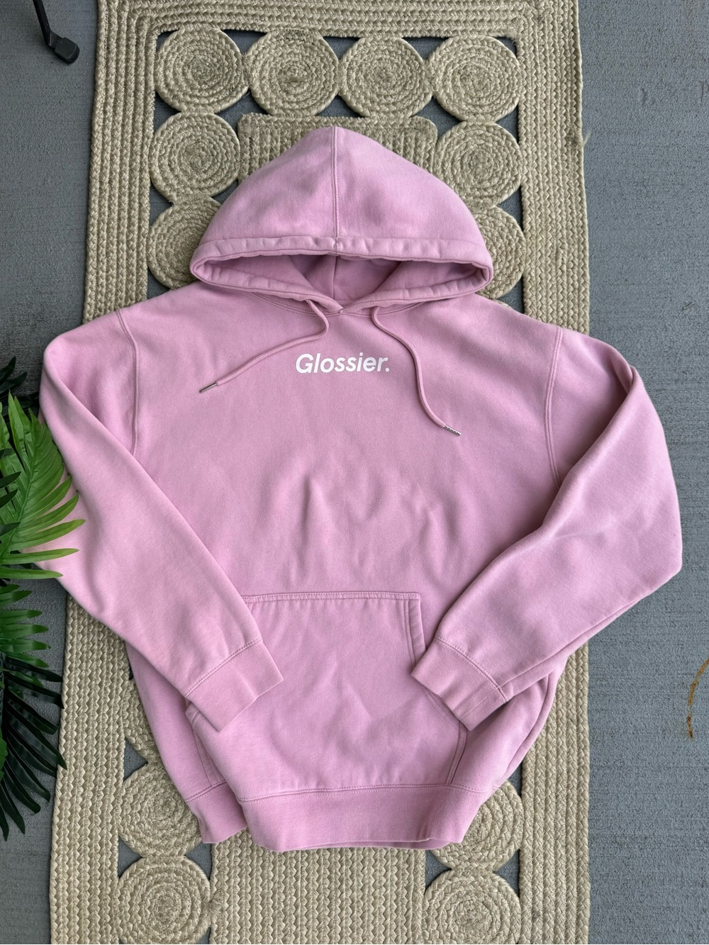 Glossier Pink Iconic Logo Hoodie Sweatshirt Size Medium